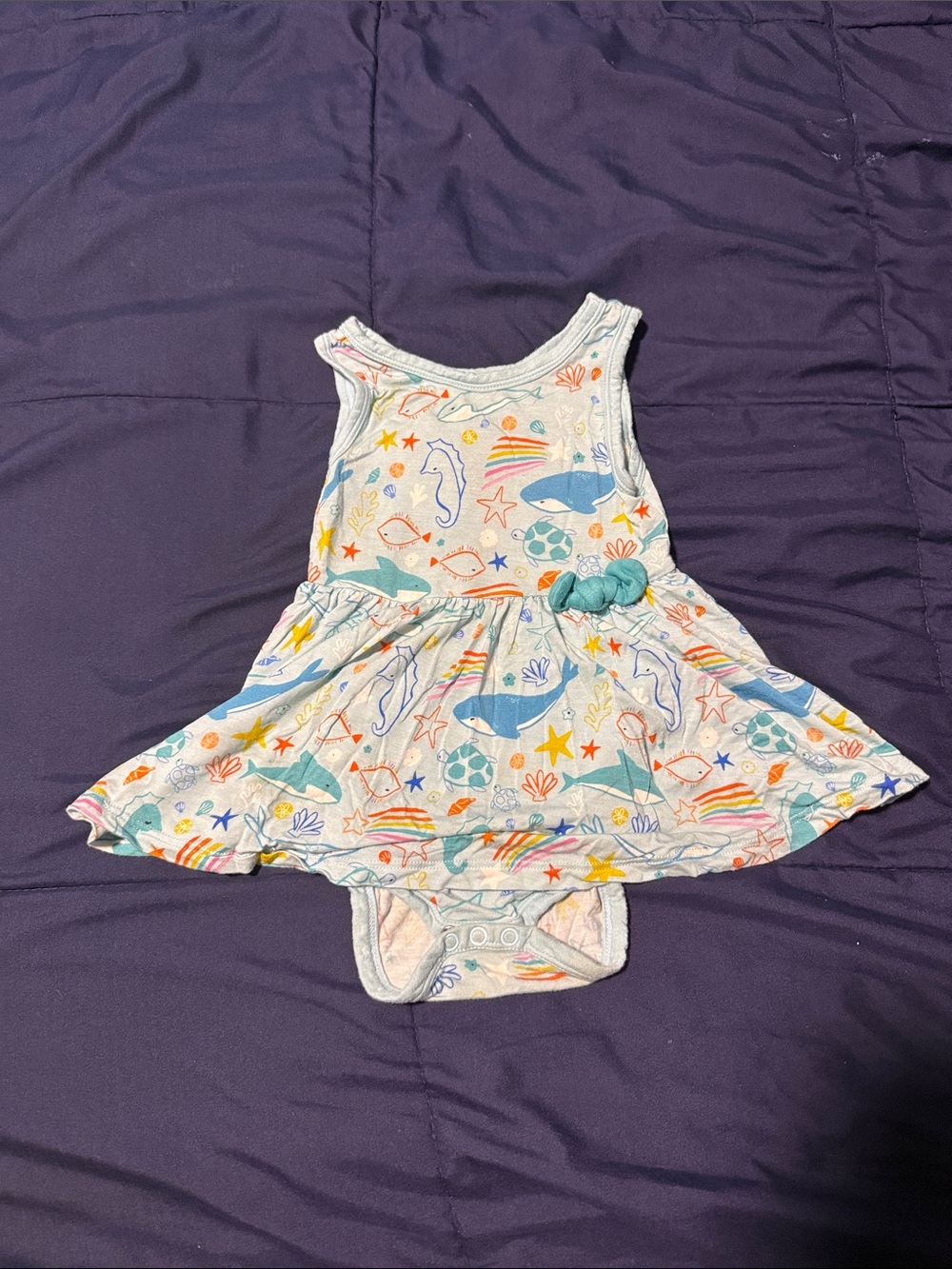 Little Sleepies White Ocean Print Tank One-Piece